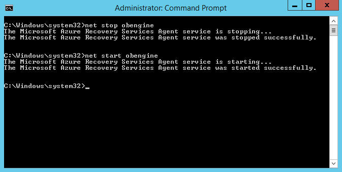 restart azure backup engine